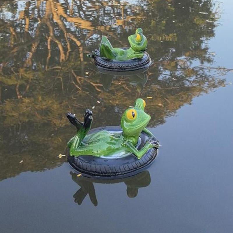 Niedliche schwimmende Froschstatuen aus Harz in Grün für die Gartendekoration im Teich - Bild 3