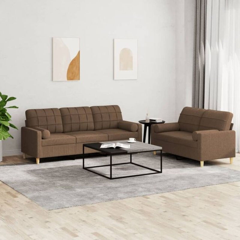 2-tlg. Ecksofa Garnitur vidaxl in Braun aus Stoff und Polyester mit Kissen im modernen Design - Bild 1