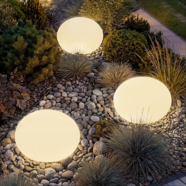 tectake Kugelleuchte in Weiß mit 12 W LED-Beleuchtung, Fernbedienung und Erdspieß für Garten, Terrasse und Balkon - Bild 1