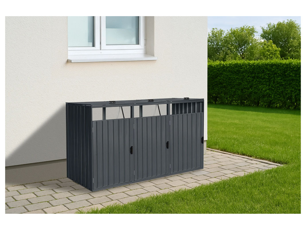 HOME DELUXE Mülltonnenbox CUBO dreitürig für 3 x 240 L in Grau - Bild 2