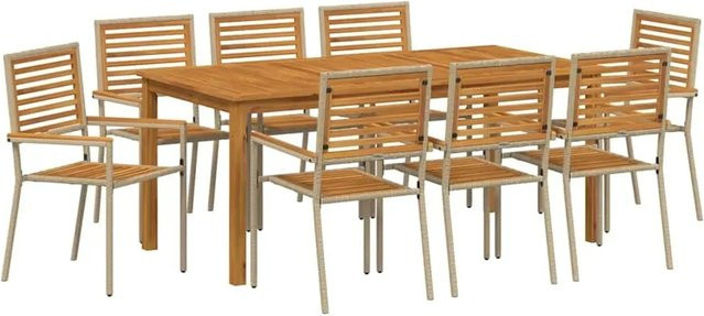 vidaXL Garten Essgruppe 9-teilig aus Poly Rattan und Akazienholz in Beige - Bild 1