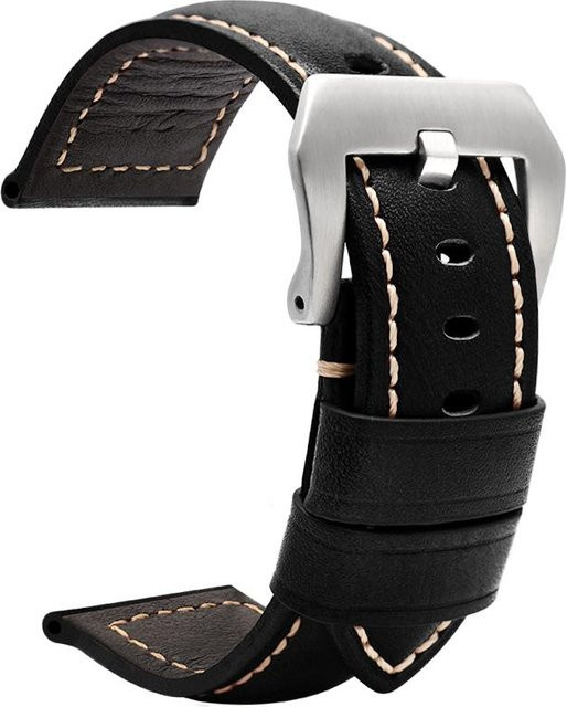 ZETHYDUM Uhrenarmband Leder, Schwarz, Unisex, 24mm - Bild 1