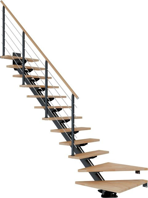 Dolle Mittelholmtreppe Sydney mit 12 Stufen aus Buche und Metall in Anthrazit - Bild 1