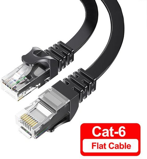 Essager Ethernet-Kabel Cat6 LAN-Kabel RJ45 Flat Patchkabel Schwarz, Länge: 10 m - Bild 1