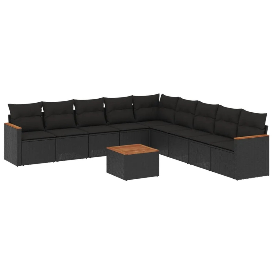 vidaXL 10-teilige Garten-Sofagarnitur aus Poly-Rattan und Akazienholz in Schwarz mit Kissen - Bild 2