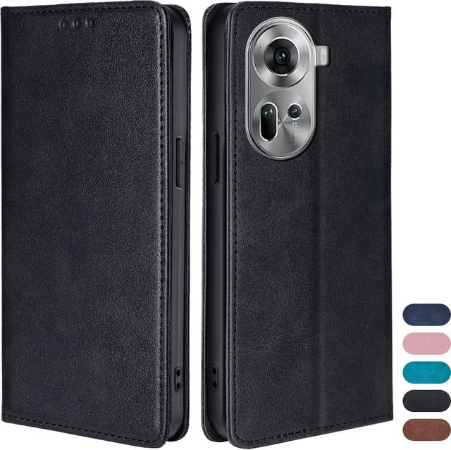 Magnetische Leder Handyhülle mit Kartenfächern und Standfunktion für OPPO Reno 11 10 9 8 7 Pro Plus Lite in Schwarz oder Braun - Bild 1