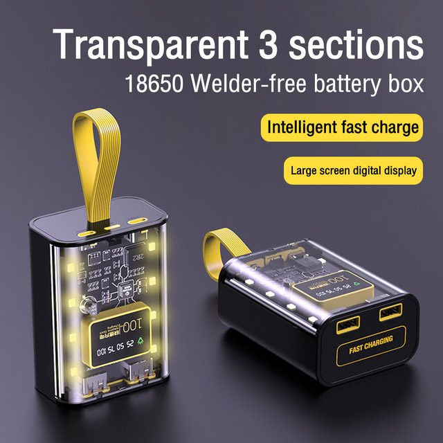 3 Stück Occkic 18650 Batteriegehäuse Set, lötfreies Design, transparent, mit Dual-USB-Ausgang und 4 Stufen einstellbarer Helligkeit für deine mobile Stromversorgung - Bild 1