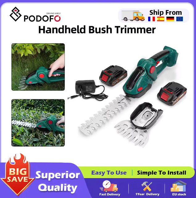 Podofo 2-in-1 Kabelloser Elektrischer Heckenschneider und Unkrautentferner in Grün, Gartenschere und Strauchmäher kompatibel mit Makita LXT - Bild 1
