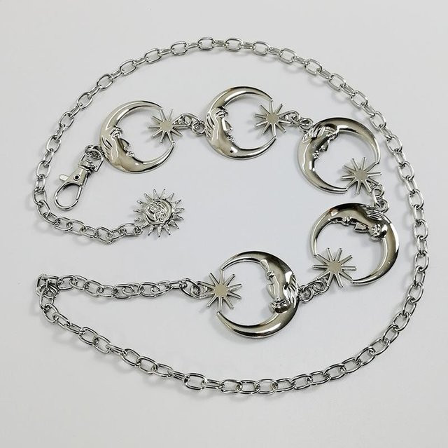 Ruidi bb Gürtel Kette, Mond Sonne, Metall, Damen, 105cm, grau - Bild 1