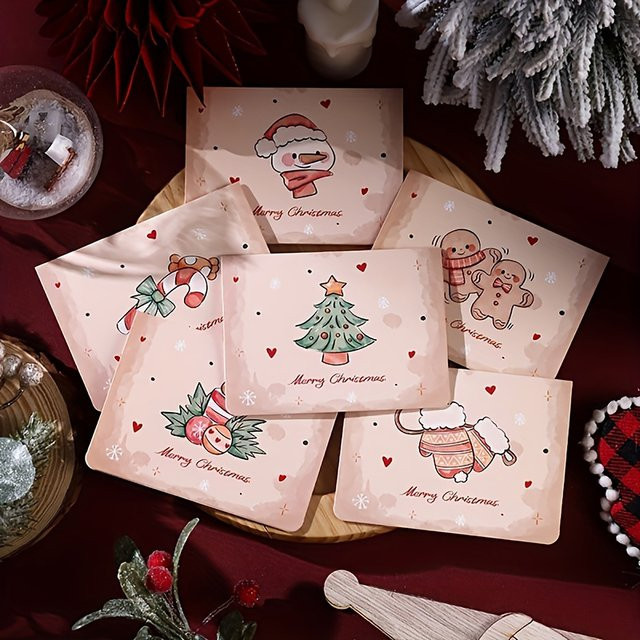 6er-Set Vintage-Weihnachtsgrußkarten mit Umschlägen in Mehrfarbig aus Papier - Bild 1