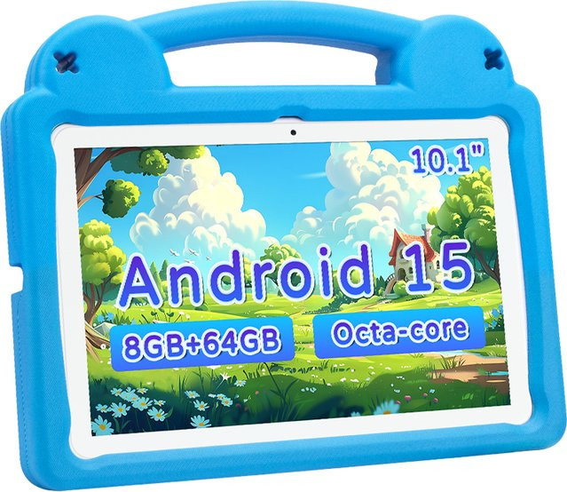Paitanry Kinder-Tablet 10,1 Zoll mit Android 15, 64 GB Speicher, 8 GB RAM, Blau, inklusive stoßfester Hülle und 5000 mAh Akku - Bild 1
