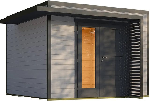 Weka Gartenhaus Amberley mit Flachdach und schwebendem Lamellenvordach in Grau-Anthrazit, B/T: 300 x 300 cm - Bild 1