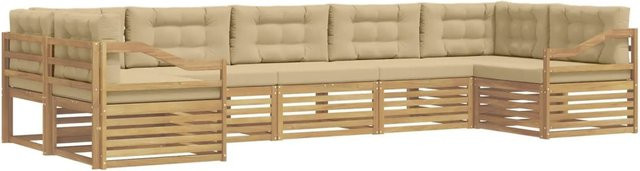 vidaXL Outdoor-Sofagarnitur 7-teilig aus Akazienholz mit Kissen in Weiß und Beige - Bild 1