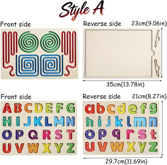 Binchi Fitness Montessori Feinmotorik Training, Holz, Alphabet Zahl Form Labyrinth Spurtafel, Bunt / Mehrfarbig - Bild 1