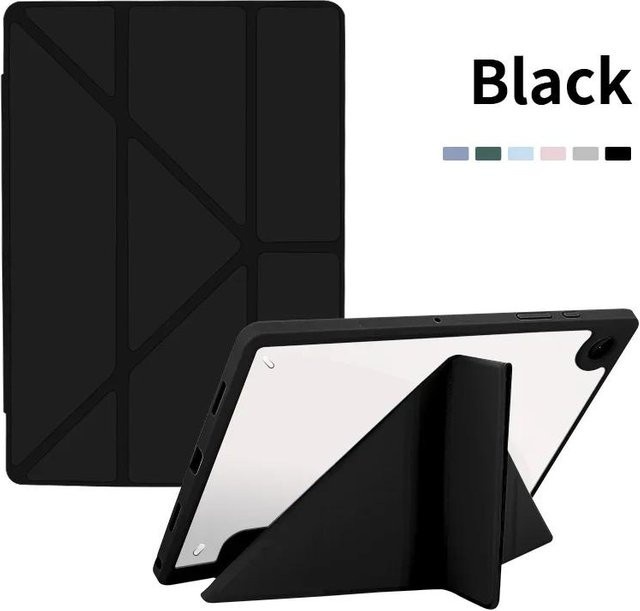 Stoßfeste Tablet Hülle für Samsung Galaxy Tab S10 S9 S8 S7 S7 FE A9 A8 A7 Lite mit Ständerfunktion und Leder-Cover, Schwarz/Transparent - Bild 1