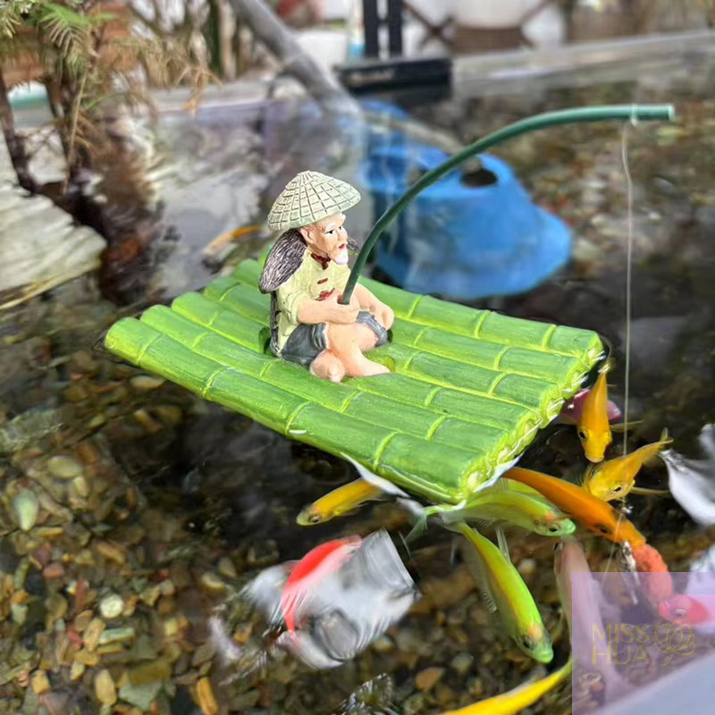 HUA HUA Schwimmende Aquarium-Dekoration in Grün und Multicolour mit Floß-Design als Miniatur-Gartendekoration und Aquarium-Zubehör - Bild 2