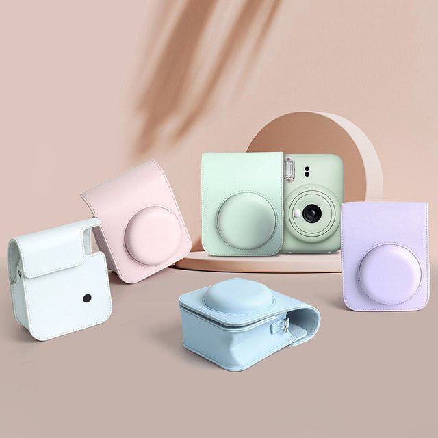 Fujifilm Instax Mini 12 Schutzhülle aus PU-Leder in Pink Multicolour mit Retro-Ölfarbe als Umhängetasche - Bild 1