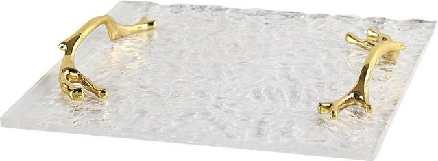 Transparentes Aufbewahrungstablett mit Wasserwellen-Design in Beige, quadratisch aus Glas - Bild 1