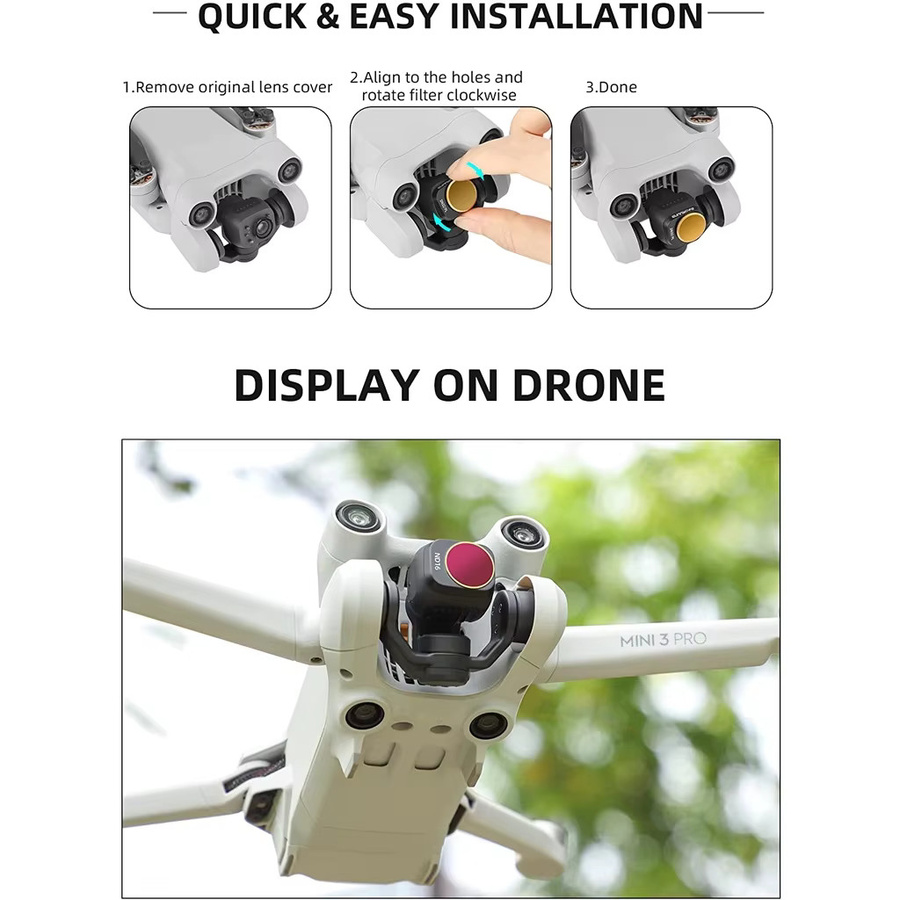 Sunnylife ND-Filterset für DJI Mini 3 und Mini 3 Pro, 6-teiliges Zubehörset mit MCUV, CPL, ND4, ND8, ND16 und ND3 - Bild 3