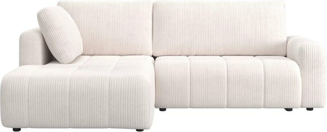 Bessagi Home Wohnlandschaft Gia in Weiß mit Schlaffunktion und passendem Ottoman, L-Form, Cord-Stoff - Bild 1