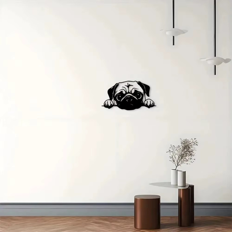 CIFBUY Wandkunst Mops-Motiv aus schwarzem Metall im Bauernhaus-Stil für Innen- und Außenbereich - Bild 3