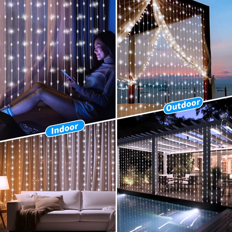 GHUSTAR Solar-Lichtvorhang für den Außenbereich mit 300 LEDs, wasserdicht, mehrfarbig, dimmbar mit Fernbedienung, Timer und Speicherfunktion - Bild 4