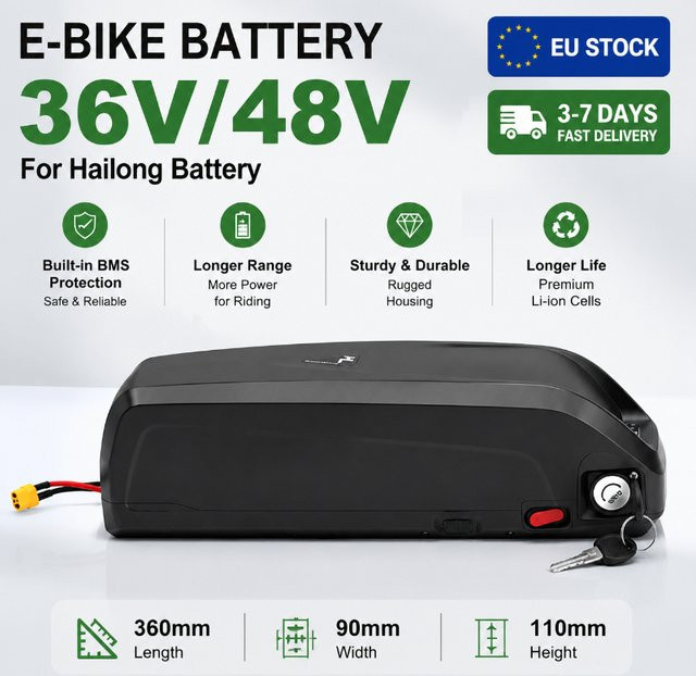 E-Bike Akku mit 40Ah und 30A BMS für 350W 500W 750W 1000W Motoren inklusive Ladegerät, Schwarz - Bild 1