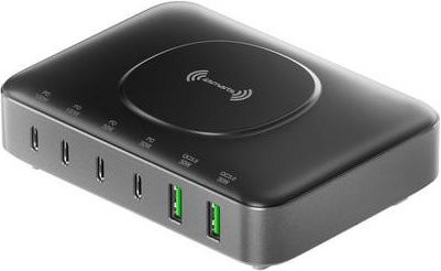 4Smarts 7in1 GaN Ladestation 100W mit Wireless Charging, 2x USB-A, 4x USB-C, Quick Charge 3.0 und USB PD, Schwarz/Grau - Bild 1