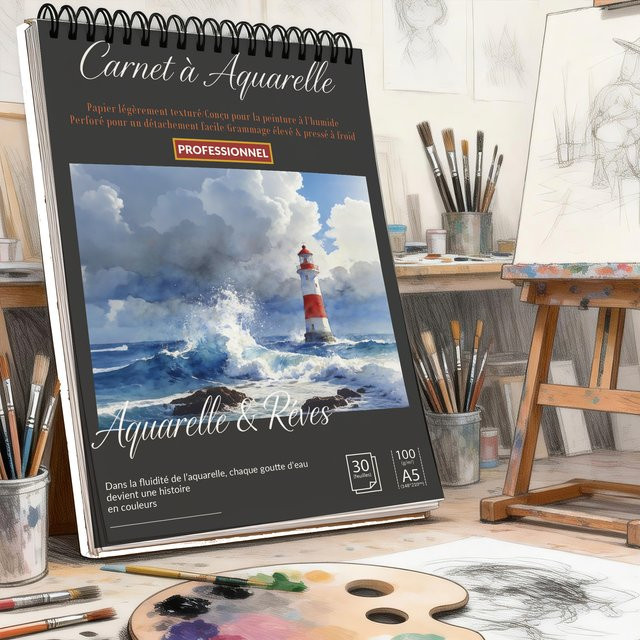 Spiralgebundenes Kunstskizzenbuch A5 mit schwarzem Hardcover und Küstenleuchtturm-Print, säurefreies Papier für Künstler und Studenten - Bild 1
