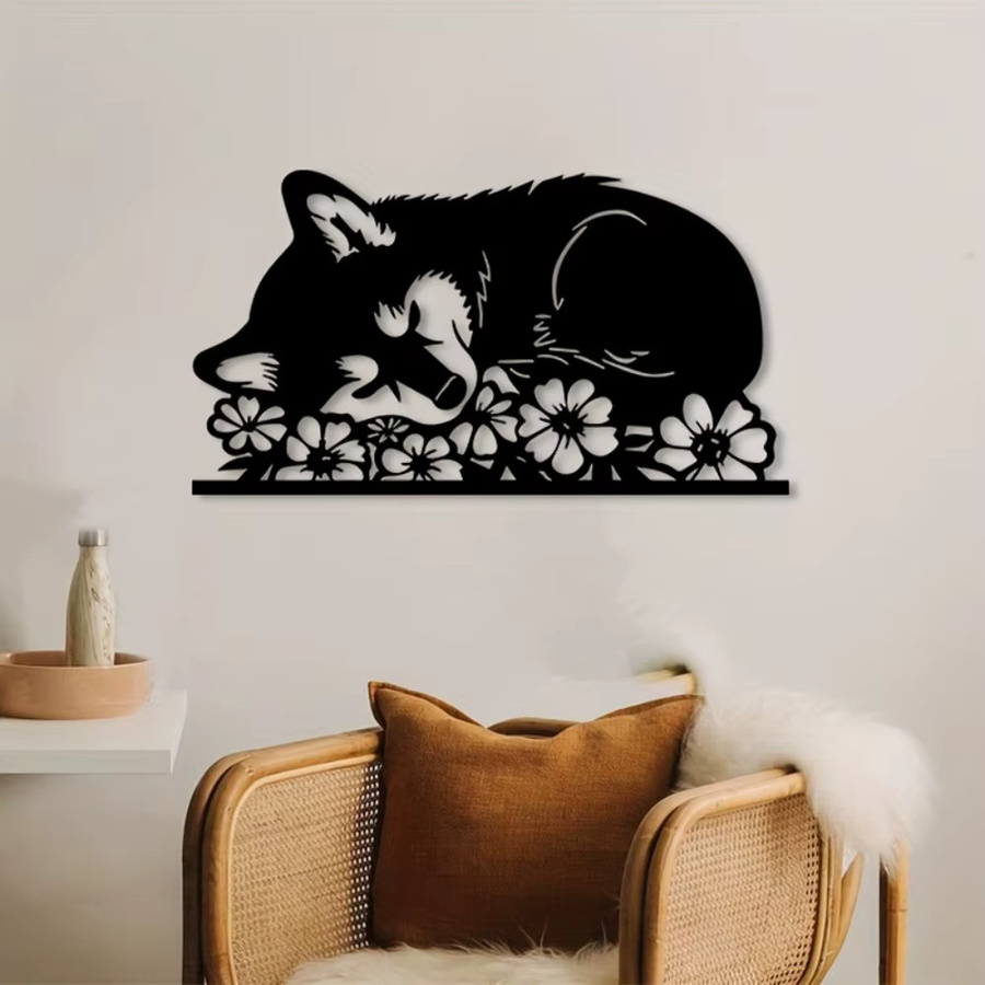Schäferhund-Wandskulptur aus Schmiedeeisen von CIFBUY in Schwarz als Metallkunst-Ornament für Garten und Haus - Bild 2