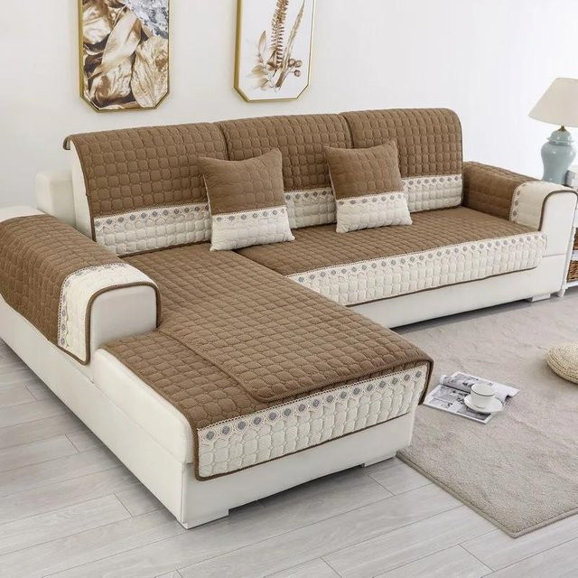 Super Six Plüsch-Sofakissen in Weiß mit Gittermuster und Spitze, rutschfestes Sofatuch für das Wohnzimmer, B: 180 cm, H: 70 cm - Bild 1