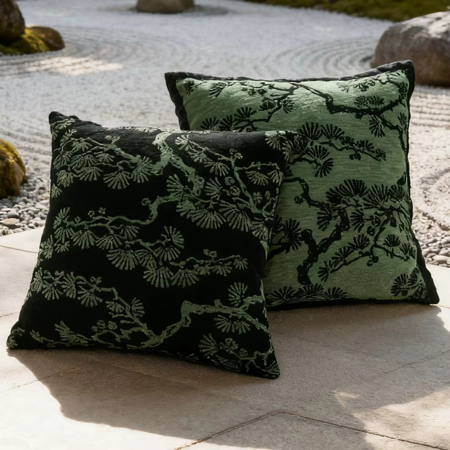BUYNOW Kissenbezug aus Bambus-Jacquard in Grün mit Leopard-Print im Vintage-Stil, 30 x 30 cm - Bild 3
