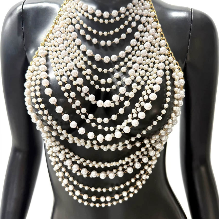 XIGUO Körperkette, Perle, Metall, Gold, Damen - Bild 4