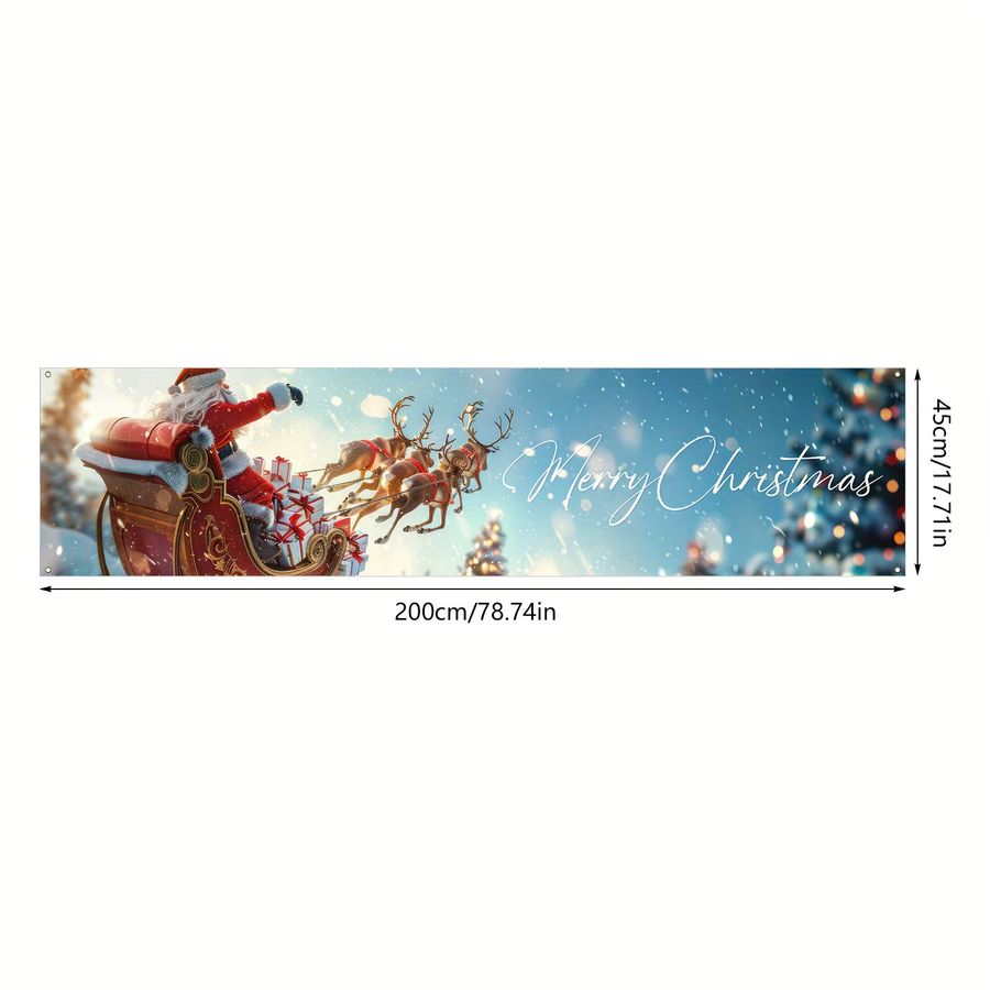 VIKAMA Weihnachtsbanner mit Weihnachtsmann und Rentier als hängende Dekoration für Outdoor und Zuhause aus Polyester, Breite: 180 cm, Höhe: 35 cm - Bild 5