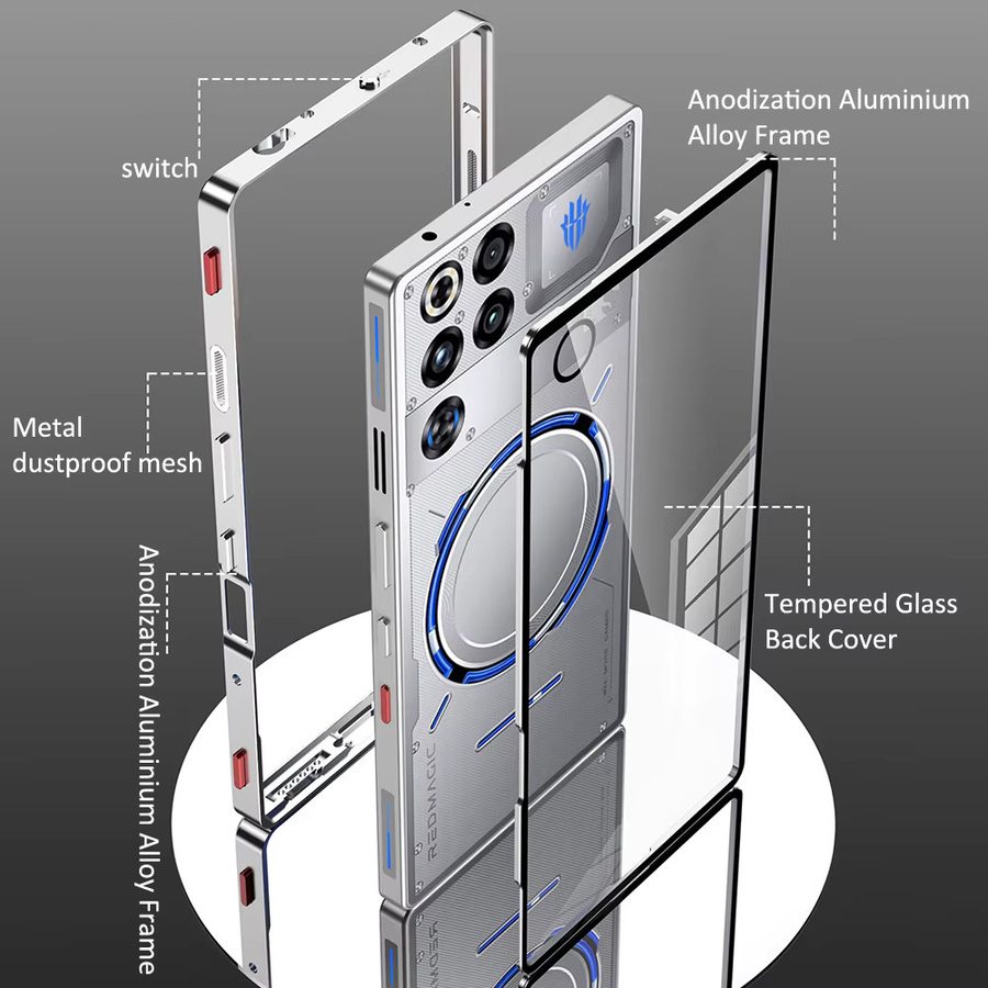 ZTE Nubia RedMagic 11 Pro / Red Magic 11 Pro+ Schutzhülle aus Aluminiumlegierung und gehärtetem Glas in Transparent und Schwarz - Bild 2
