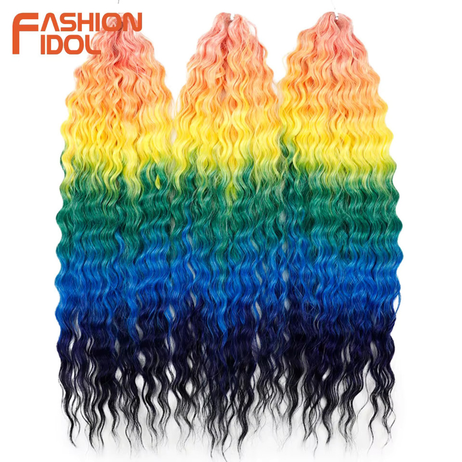 FASHION IDOL Haarverlängerung Kunsthaar, Wasserwelle, Ombre Regenbogen, 24 Zoll - Bild 2