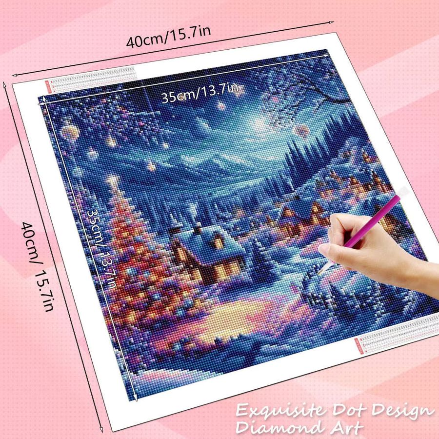 HUACAN Diamantmalerei Winterlandschaft mit Haus als Wanddekor Mosaik-Stickerei in Multicolor mit vollen Rundbohrern - Bild 2