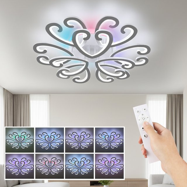 Oyajia 100W LED-Deckenleuchte in Herzform mit RGB-Hintergrundbeleuchtung, dimmbar mit Fernbedienung, Farbe: Weiß/Multicolor - Bild 1