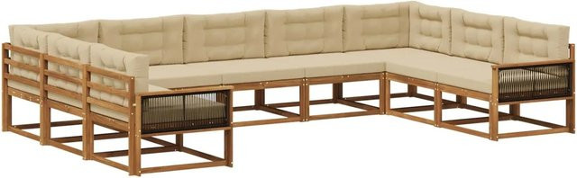 vidaXL Outdoor-Sofagarnitur in U-Form aus Akazienholz mit Kissen, Natur und Beige - Bild 1