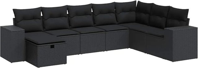 vidaXL 8-teilige Garten-Sofagarnitur in L-Form aus schwarzem Poly-Rattan mit Kissen und pulverbeschichtetem Stahlgestell - Bild 1