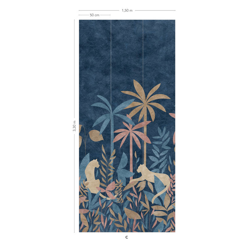 Isidore Leroy Wandtapete Paradis Des Tigres Multico in Blau und Beige mit tropischem Tier- und Blumenmotiv, B: 500 cm, H: 330 cm - Bild 2