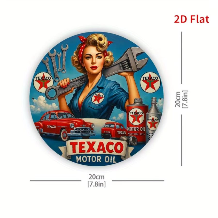 Vintage Americana Metall-Wandkunstschild Texaco Motor Oil mit Pin-Up Girl und Mechaniker Design in Multicolor - Bild 2
