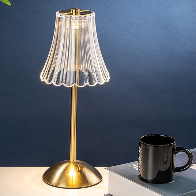 Lyfs Wiederaufladbare LED Tischlampe mit Touch-Funktion aus Glas und Metall in Gold/Messing, Warmweißes Licht, Transparent - Bild 1