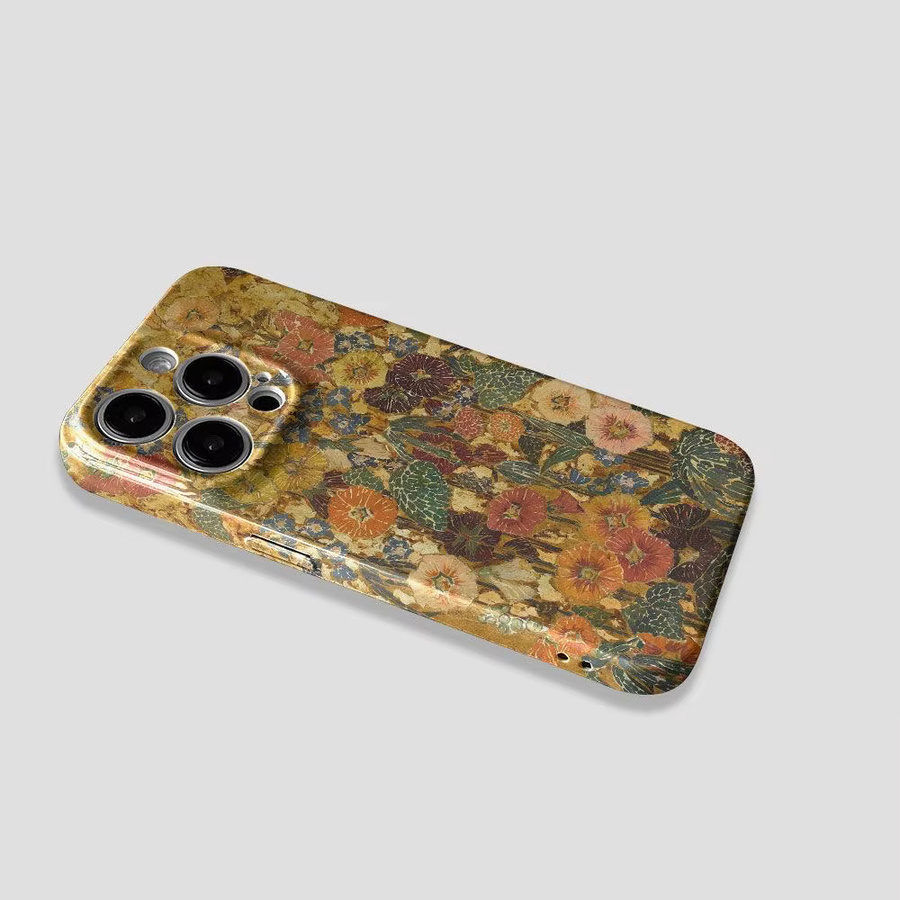 Potdemiel Handyhülle mit literarischem Retro-Blumen-Design für iPhone 11 bis 16 Pro Max, glänzende Folie, harte PC-Abdeckung, Multicolor - Bild 2