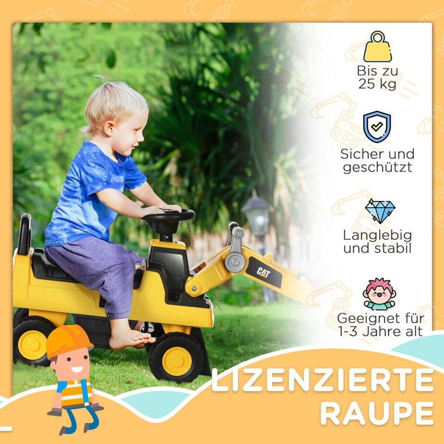 HOMCOM Sitzbagger Baufahrzeug Gelb Schwarz ab 1,5-3 Jahre - Bild 4