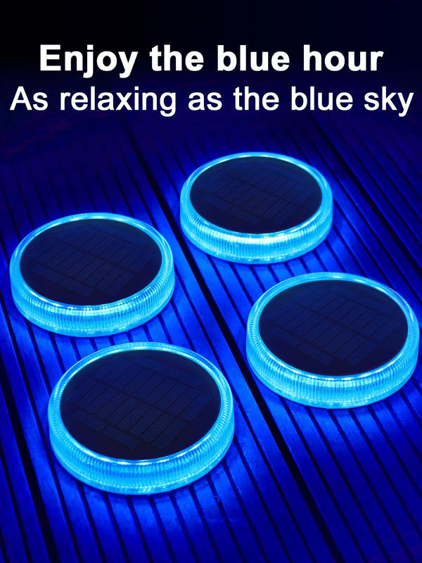 Yilaie Solar-LED-Einfahrtsleuchten im 4er-Pack, wasserdichte IP68 Gartenleuchten in Blau für Treppen, Stufen, Hof und Außenbereich - Bild 7