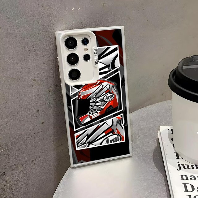 Silikon Handyhülle im Arai Moto Helm Design für Samsung Galaxy S25 S24 S23 S22 S21 S20 Ultra in Silber und Bunt - Bild 1