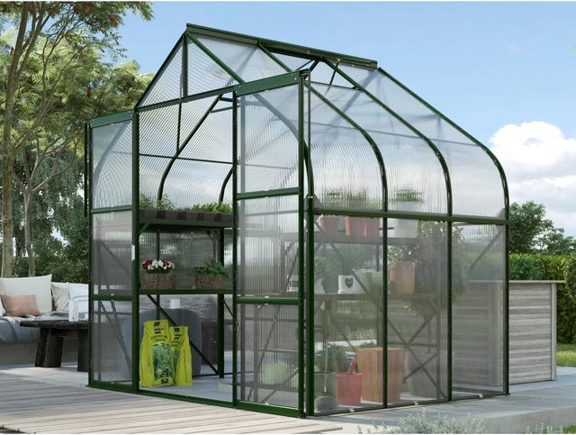 Vitavia Gewächshaus Diana 5000 freistehend, Smaragdgrün, 5,0 m², Aluminium und Polycarbonat mit Doppelschiebetür, Dachfenster und Regenrinnen - Bild 3