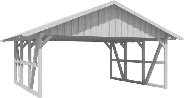 Skan Holz Carport Schwarzwald aus Fichtenholz mit Dachschalung und Giebeldach in Weiß B: 684 cm, T: 600 cm - Bild 1