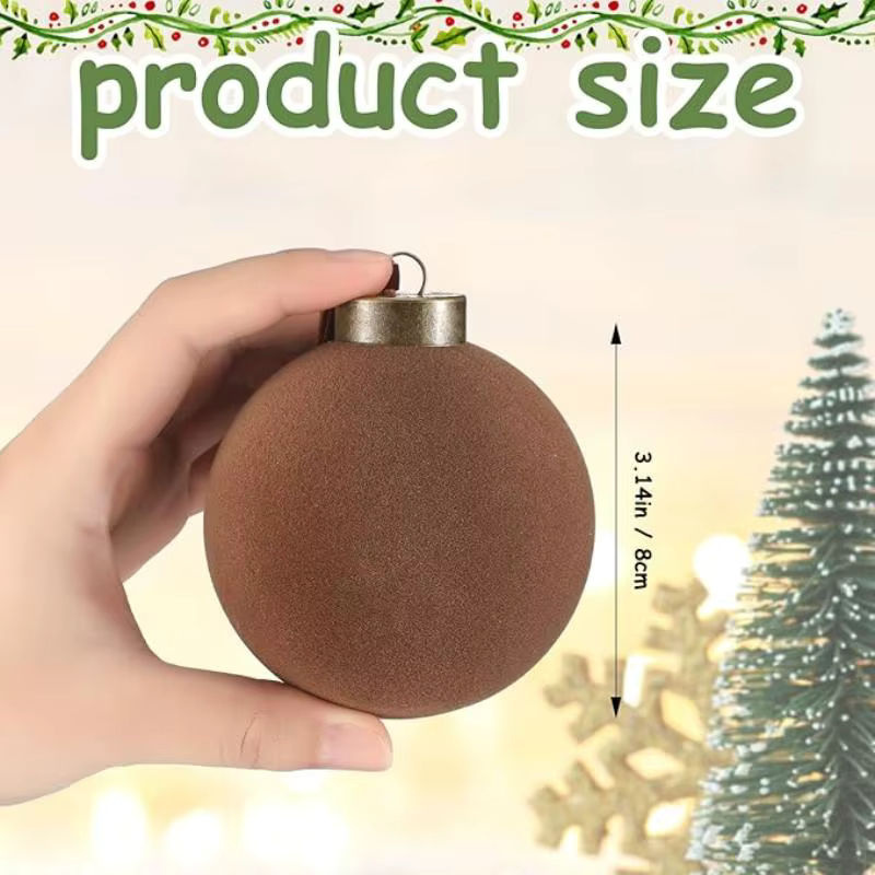 12 Stück beflockte Samt-Weihnachtskugeln in Mehrfarbig als hängende Weihnachtsbaumornamente aus Kunststoff und Textil - Bild 3